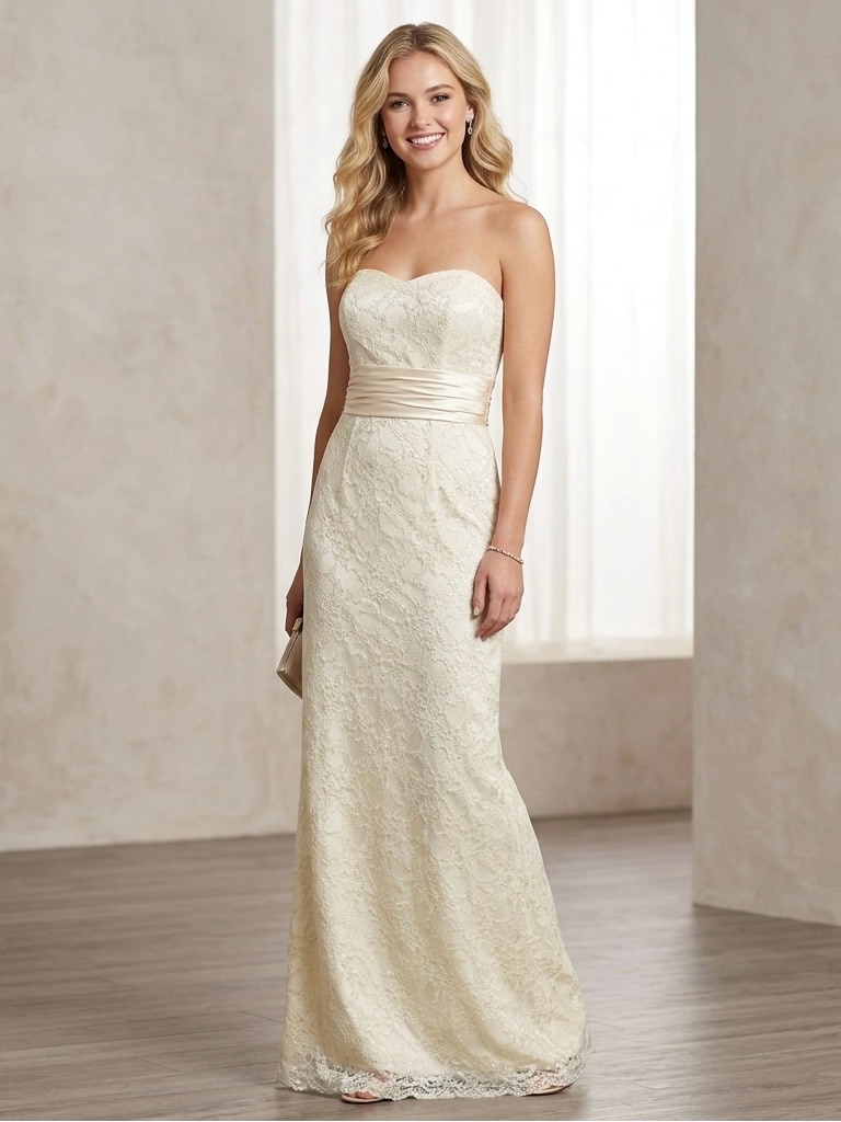 Badgley Mishka Womenâs 8 Ivory Lace Strapless Gown Wedding Formal Dress
